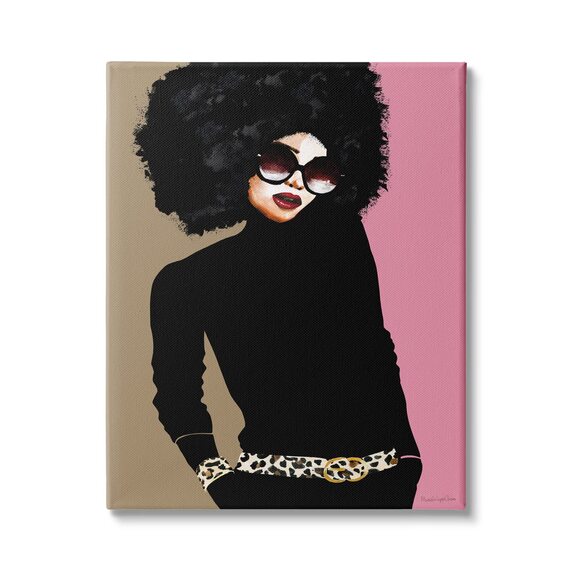 2891 Glam Fashion Female Vintage Pop Patterned Belt Portrait Canvas Wall Art